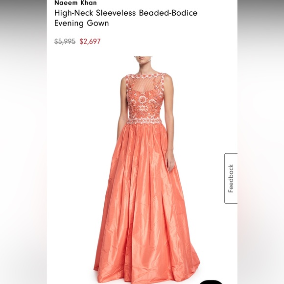 Naeem Khan High-Neck Sleeveless Beaded-Bodice Evening Gown - Picture 1 of 15